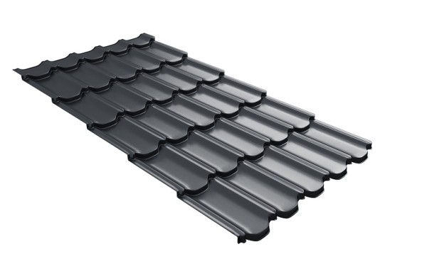 Металлочерепица квинта плюс с 3D резом 0,5 Satin RAL 7024 мокрый асфальт купить в Армавире